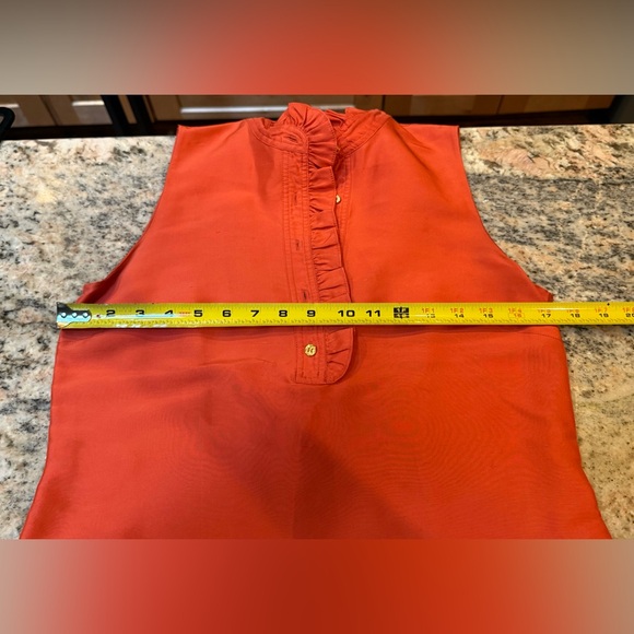 Tory Burch Vibrant Orange Silk Blouse Top. Size 6. Ruffled neckline EUC - Picture 8 of 9